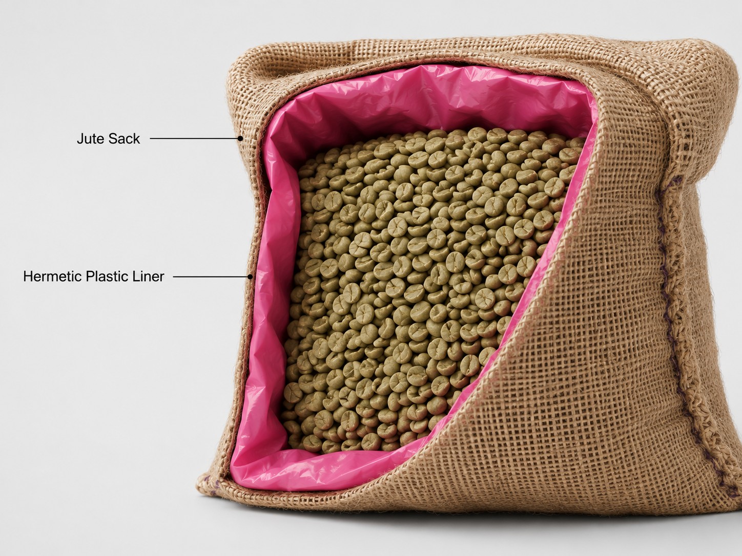 Hermetic Plastic Liner Inside Jute Coffee Sack